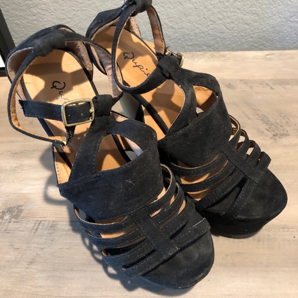 SOLD! Qupid Black Strapy Wedges - Picture 1 of 4